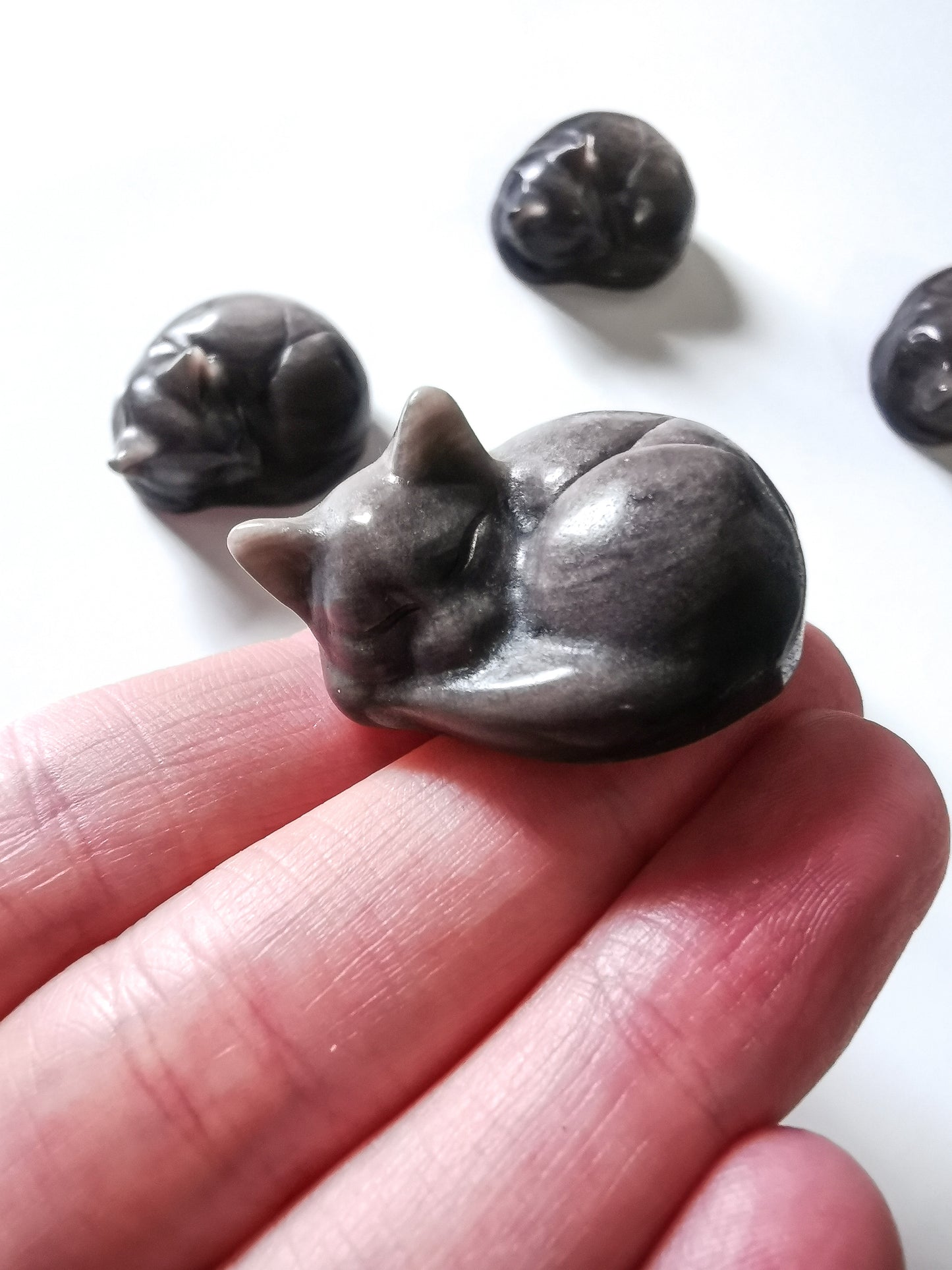 Silver sheen obsidian cats
