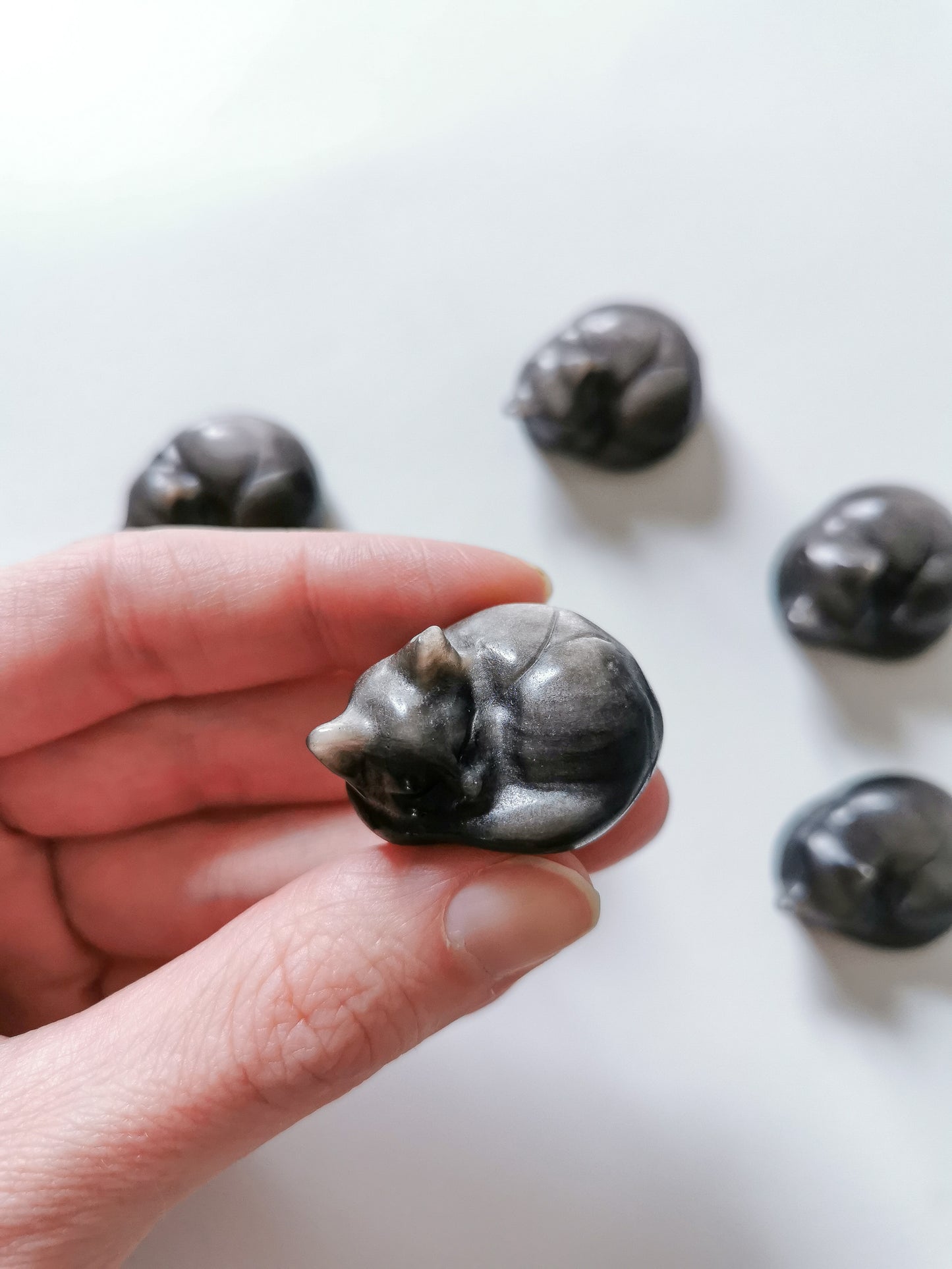 Silver sheen obsidian cats